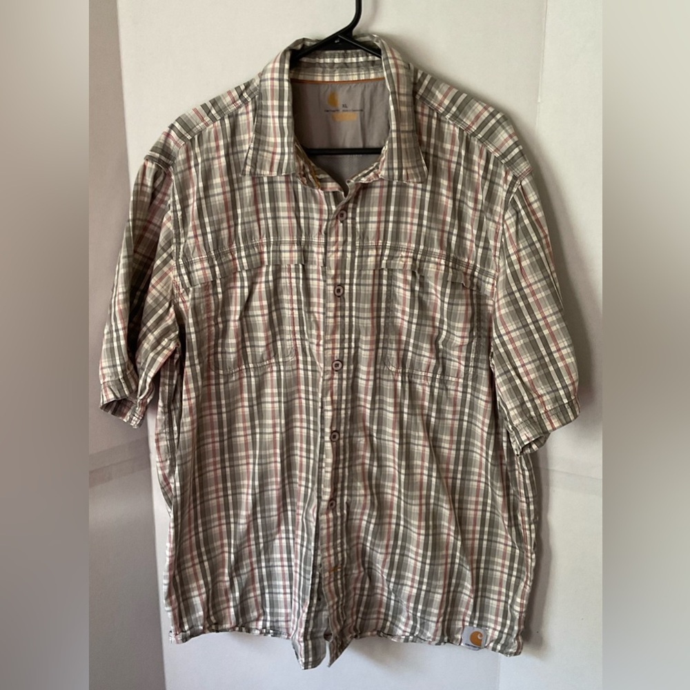 Carhartt Men's force Mandan plaid button up short sleeve cotton blend vented